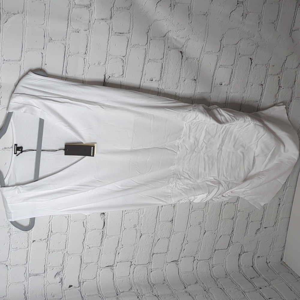NWT Monrow tucked shoulder v neck shirred mini dress